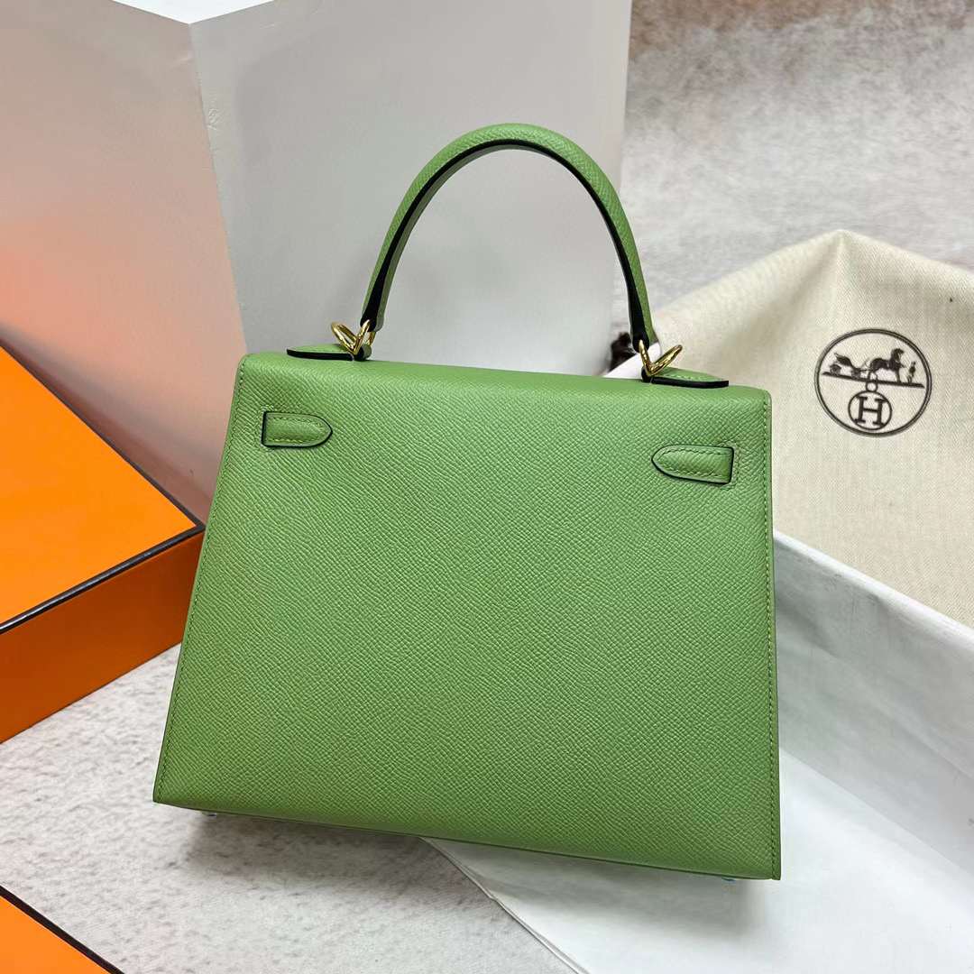 Hermès（爱马仕）Kelly 凯莉包 Epsom I3 牛油果绿 金扣 25cm 全手工蜡线缝制 Ghw