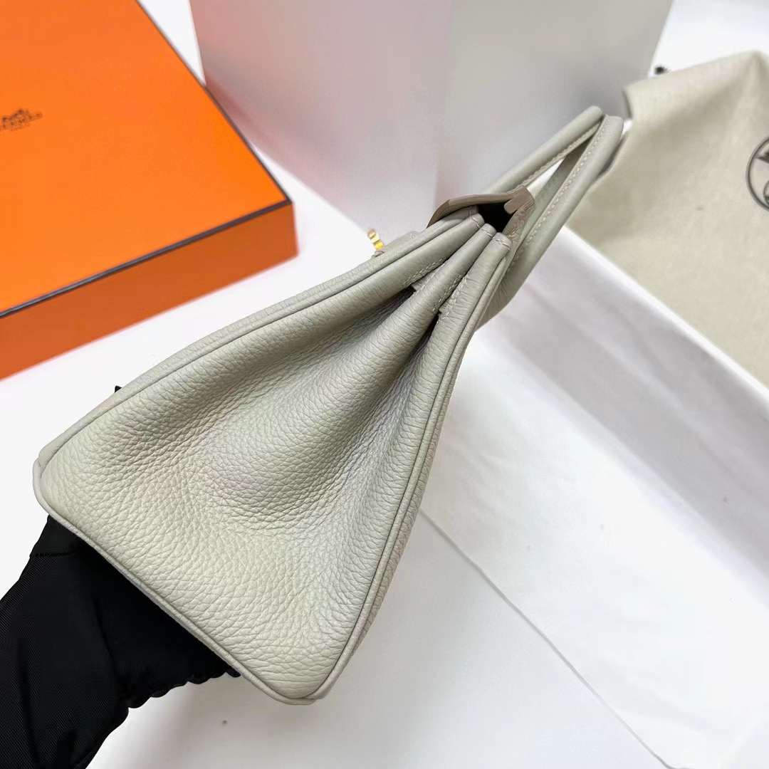 Hermès（爱马仕）Birkin 铂金包 Togo皮 Ck80 珍珠灰 金扣 25cm 全手工蜡线缝制 Ghw
