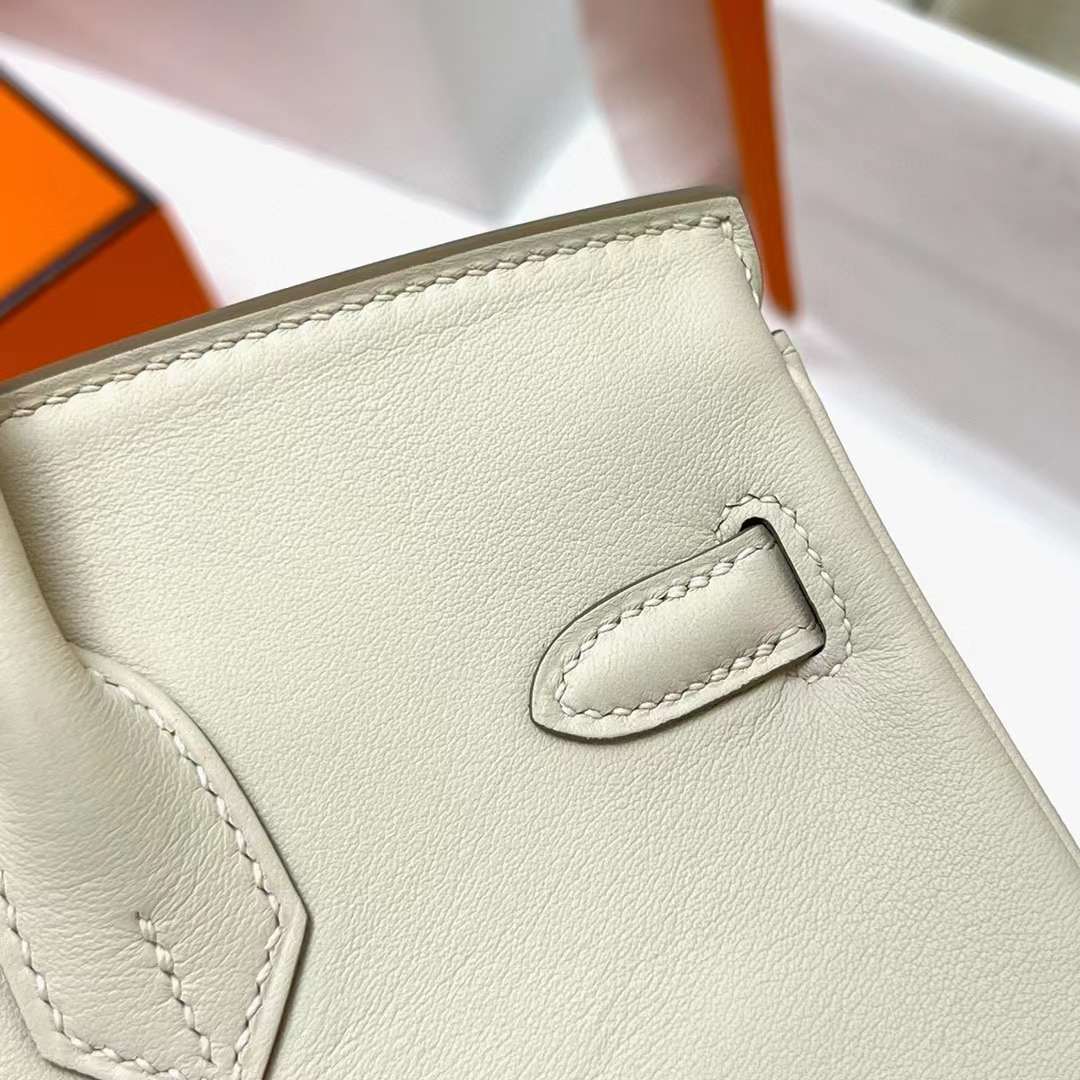 Hermès（爱马仕）Birkin 铂金包 Swift Ck10 奶昔白 金扣 25cm 全手工蜡线缝制 Ghw