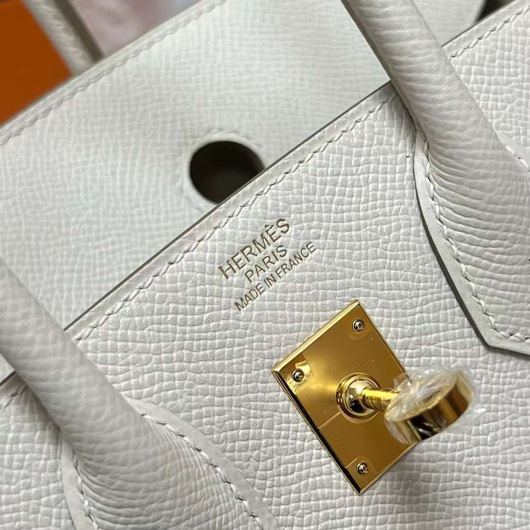 Hermès（爱马仕）Birkin 铂金包 Epsom Ck10 奶昔白 金扣 25cm 全手工蜡线缝制 Ghw