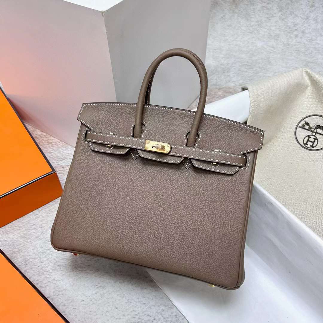Hermès（爱马仕）Birkin 铂金包 Togo皮 原厂进口小牛皮 Ck18 大象灰 金扣 25cm 全手工蜡线缝制 Ghw