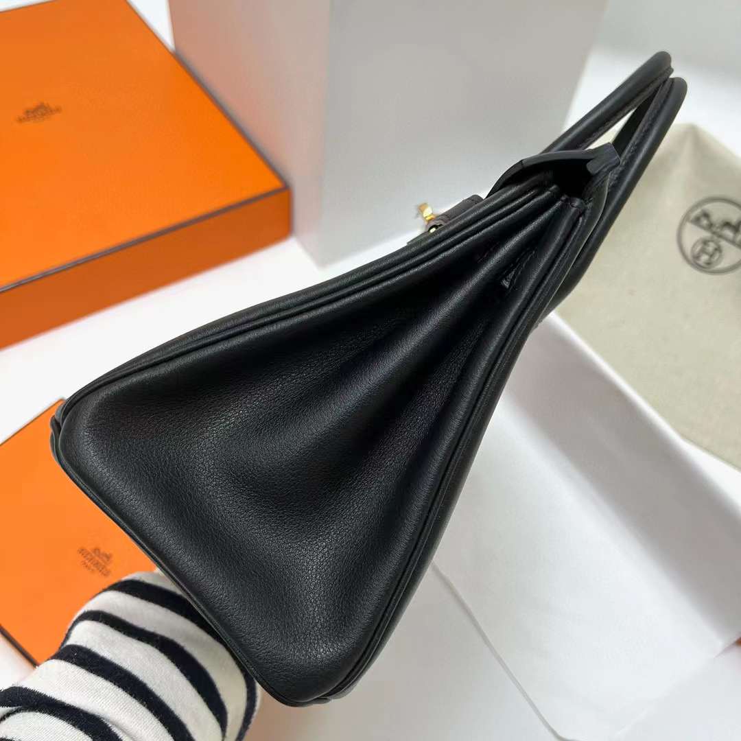 Hermès（爱马仕）Birkin 铂金包 Swift Ck89 黑色 金扣 25cm 全手工蜡线缝制 Ghw