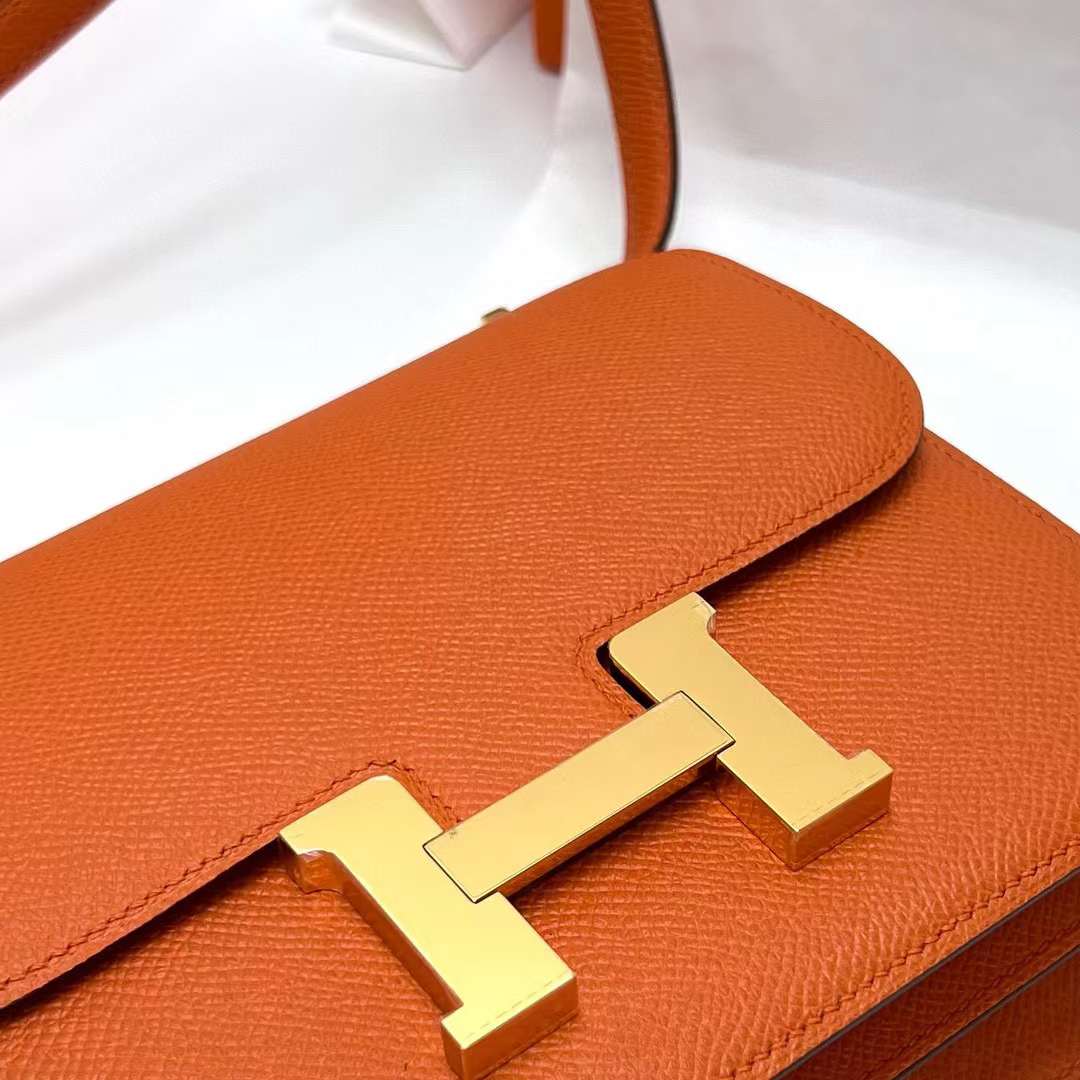 Hermès（爱马仕）Constance 空姐包 Epsom Ck93 橙色 金扣 19cm 全手工蜡线缝制 Ghw