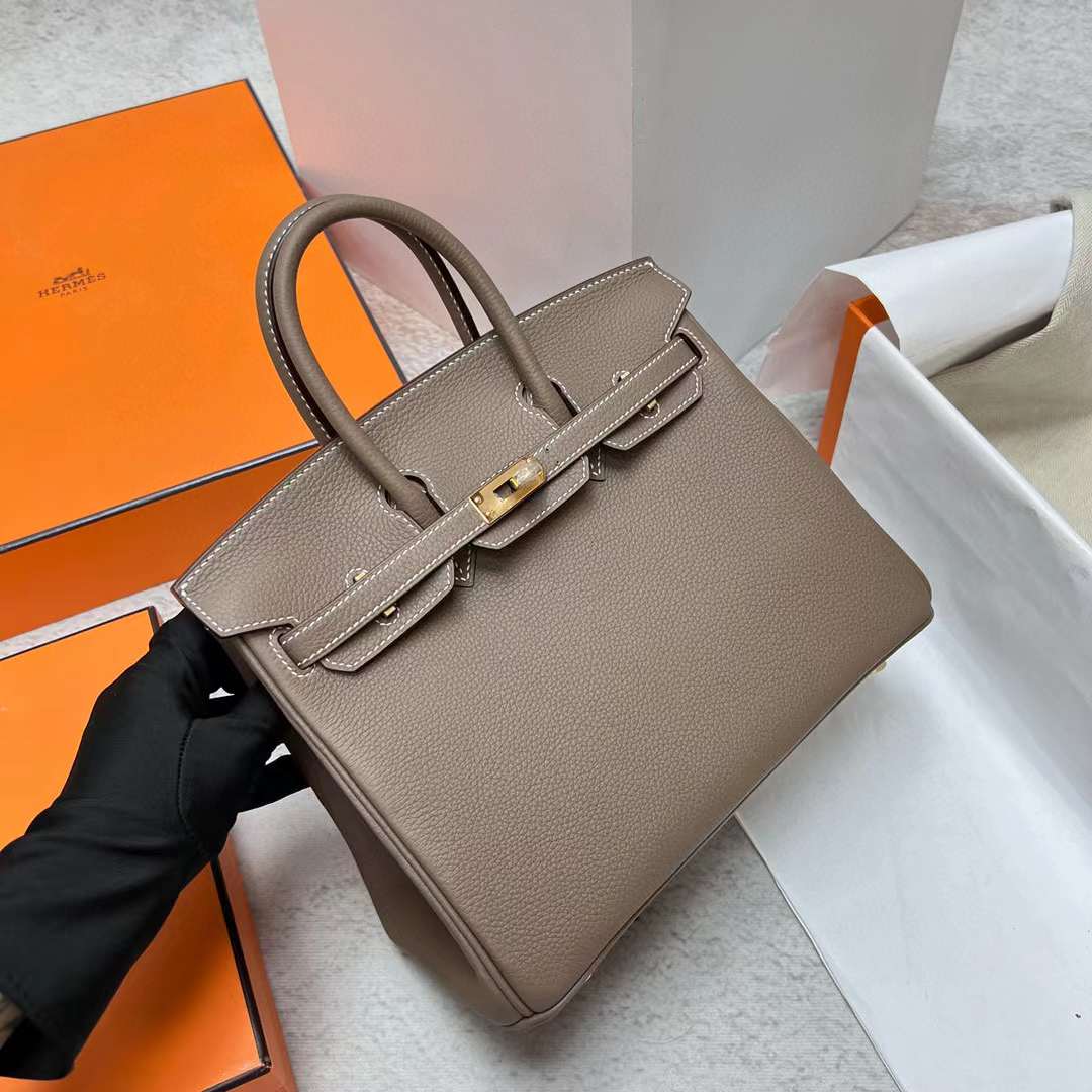Hermès（爱马仕）Birkin 铂金包 Togo皮 原厂进口小牛皮 Ck18 大象灰 金扣 25cm 全手工蜡线缝制 Ghw