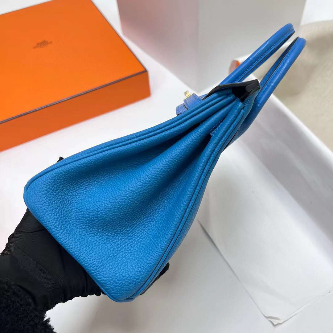 Hermès（爱马仕）Birkin 铂金包 Touch Togo 拼 雾面美洲鳄 坦桑尼亚蓝 金扣 25cm 全手工蜡线缝制