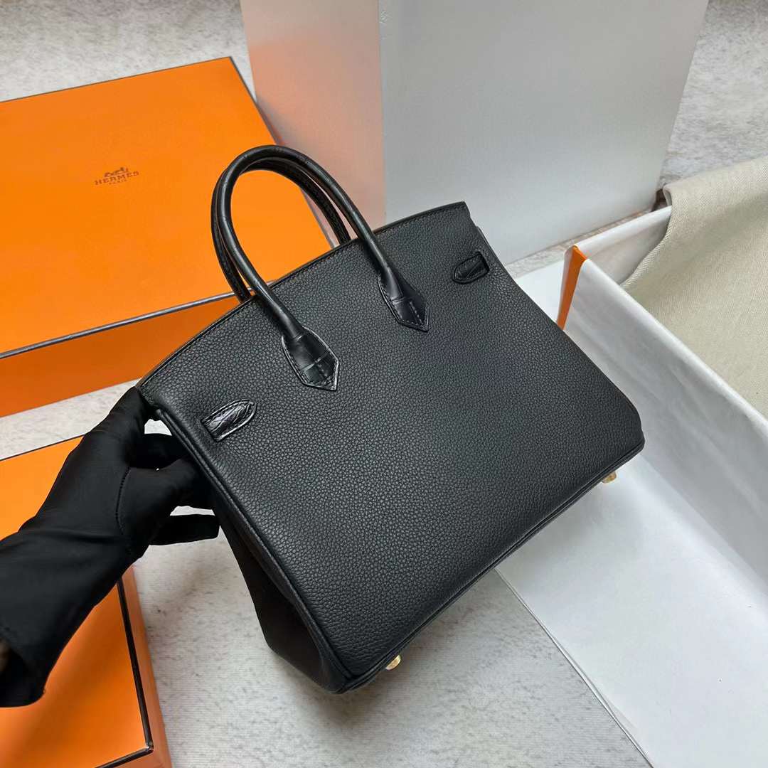 Hermès（爱马仕）Birkin 铂金包 Touch Togo 拼 雾面美洲鳄鱼皮 Ck89 黑色 金扣 25cm 全手工蜡线缝制 Ghw