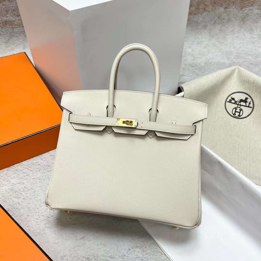 Hermès（爱马仕）Birkin 铂金包 Epsom Ck10 奶昔白 金扣 25cm 全手工蜡线缝制 Ghw