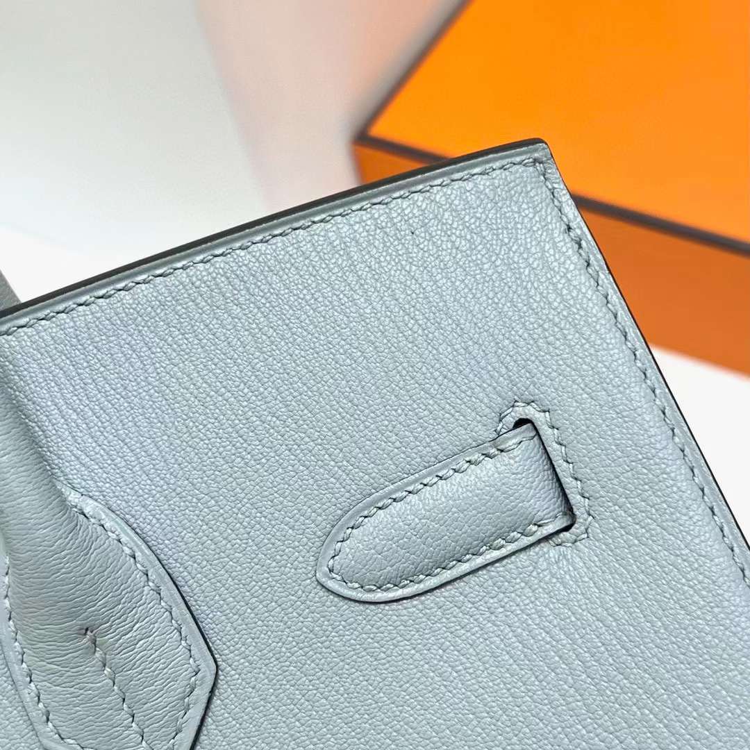 Hermès（爱马仕）Birkin 铂金包 Chevre 山羊皮 8U 冰川蓝 银扣 30cm 全手工蜡线缝制 Phw