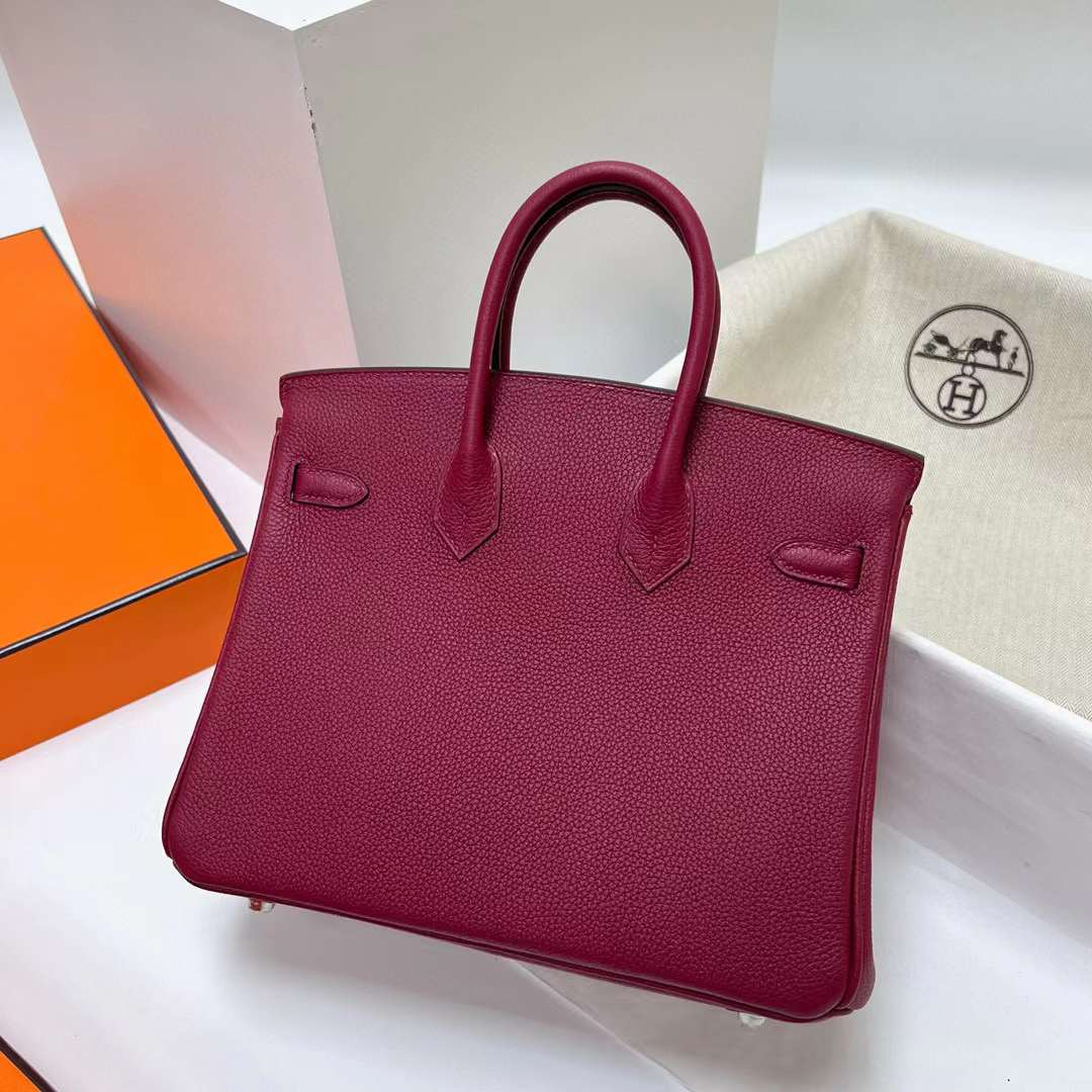 Hermès（爱马仕）Birkin 铂金包 Togo皮 K1 石榴红 银扣 25cm 全手工蜡线缝制 Phw