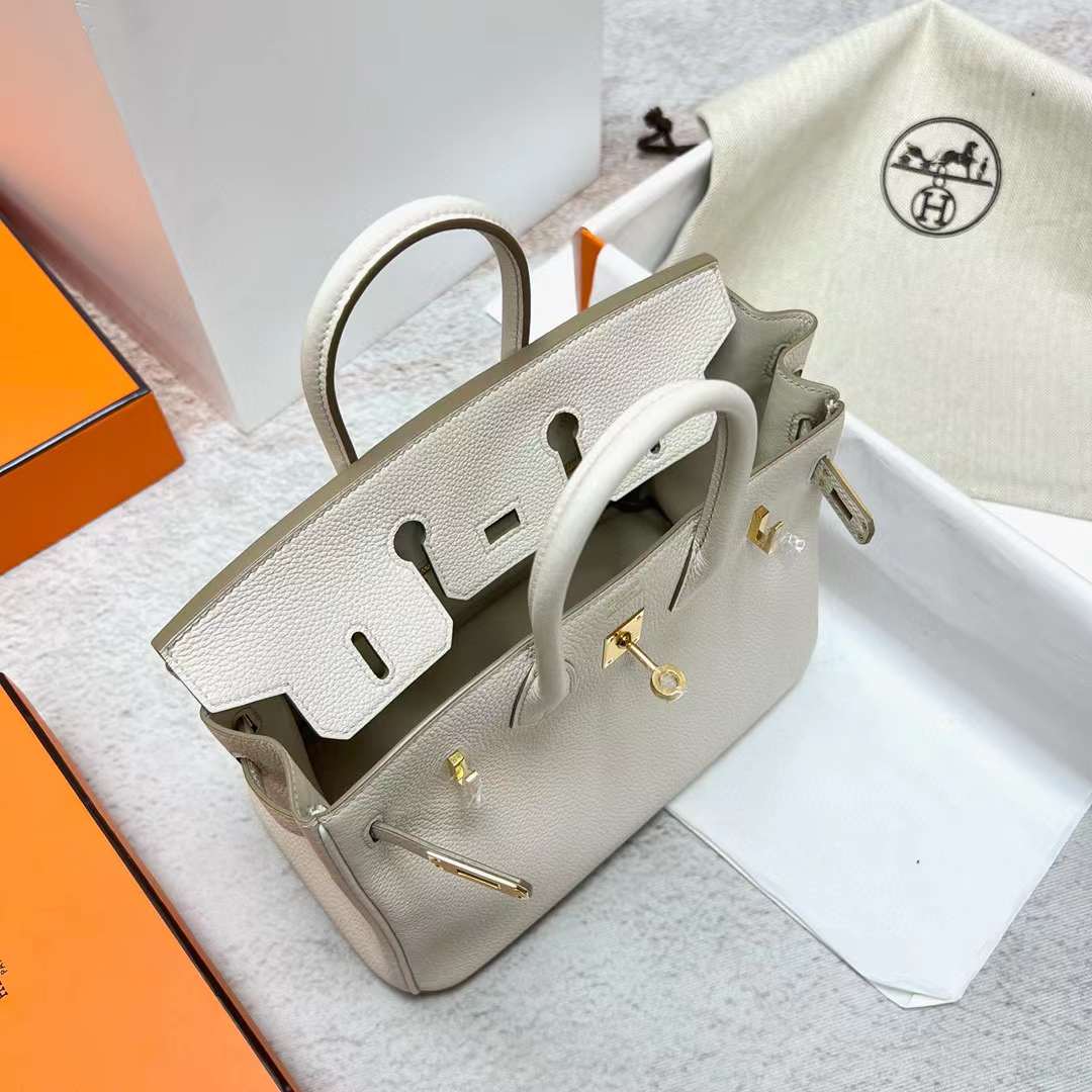 Hermès（爱马仕）Birkin 铂金包 Togo皮 8L 冰川白 金扣 25cm 全手工蜡线缝制 Ghw