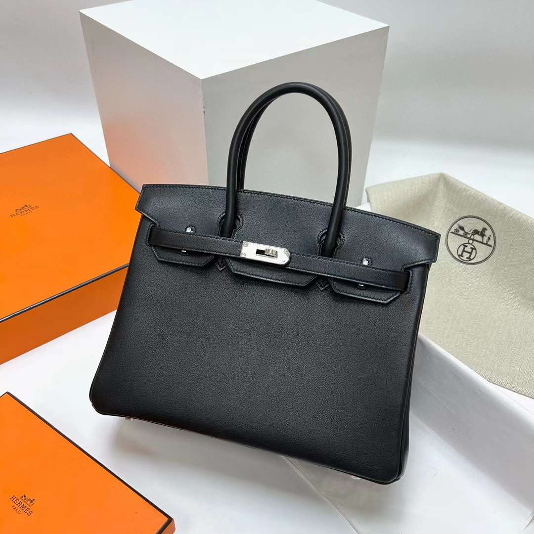 Hermès（爱马仕）Birkin 铂金包 Swift皮 Ck89 黑色 银扣 30cm 全手工蜡线缝制 Phw