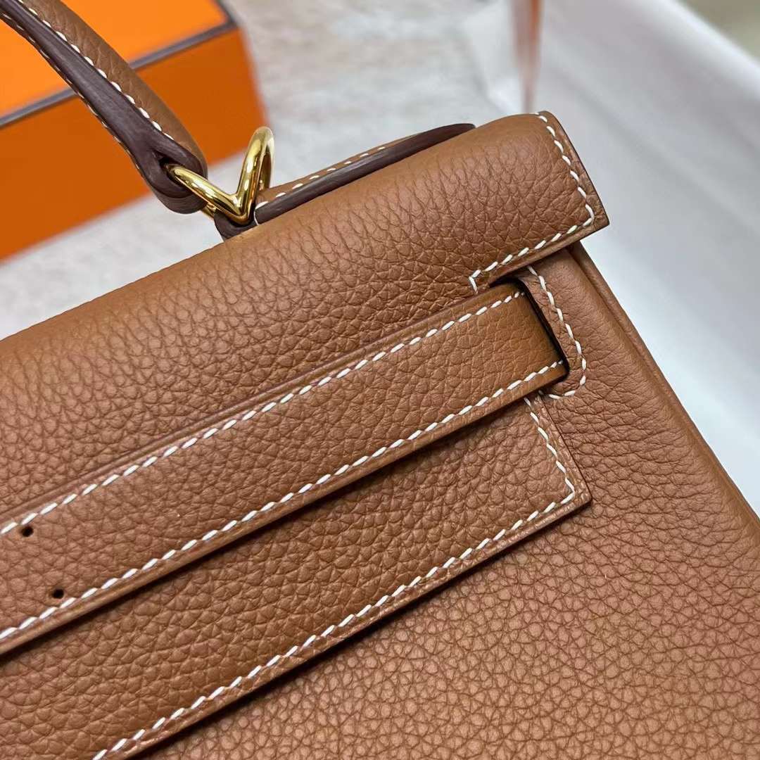 Hermès（爱马仕）Kelly 凯莉包 Togo Ck37 金棕色 金扣 28cm 全手工蜡线缝制 Ghw