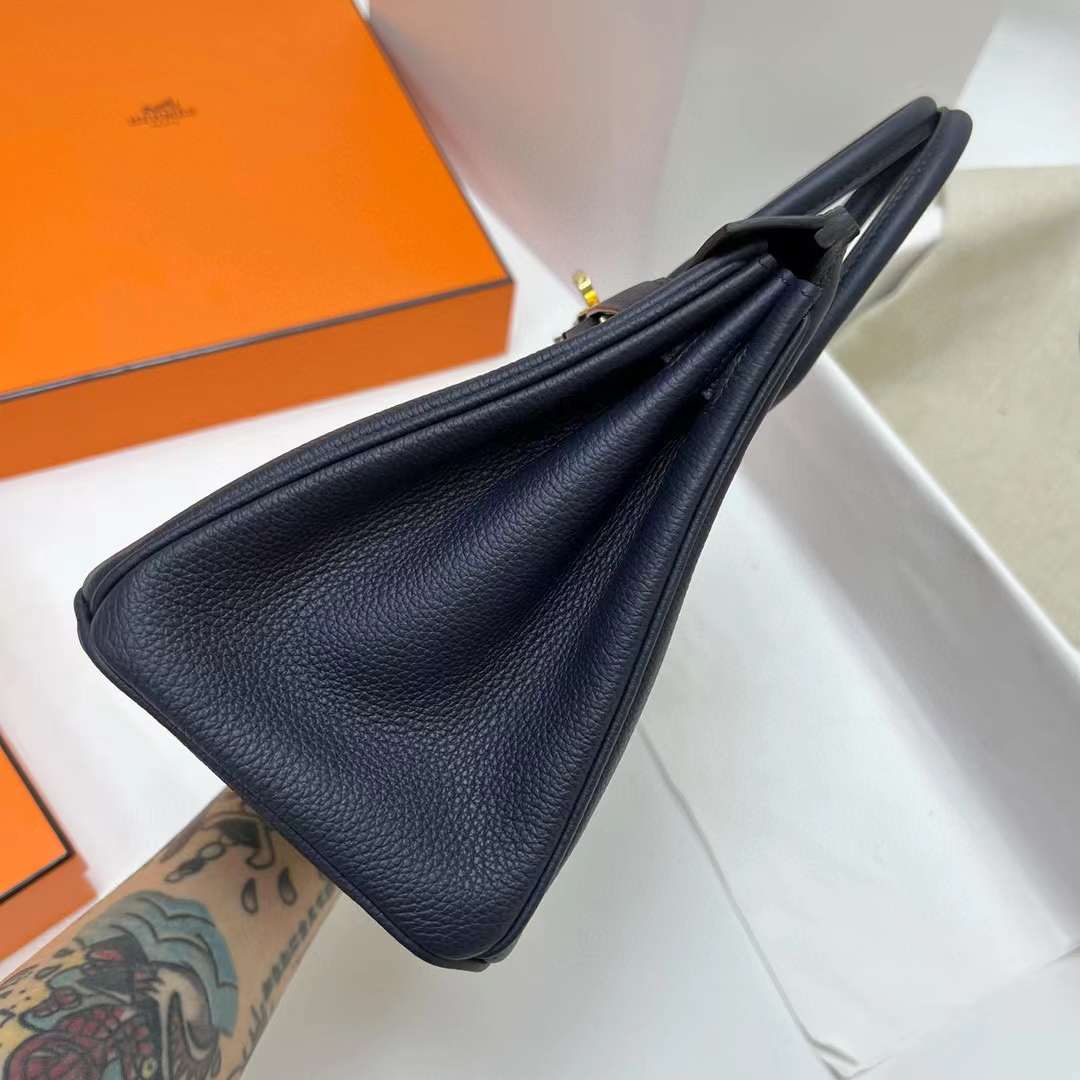 Hermès（爱马仕）Birkin 铂金包 Togo皮 2Z 午夜蓝 金扣 25cm 全手工蜡线缝制 Ghw