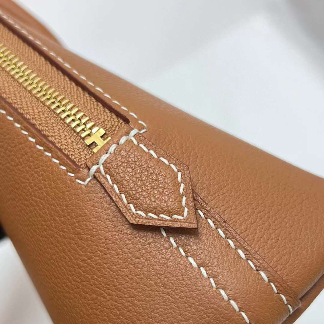 Hermès（爱马仕）Mini Bolide 迷你保龄球包 Evercolor Ck37 金棕色 金扣 19cm 全手工蜡线缝制 Ghw