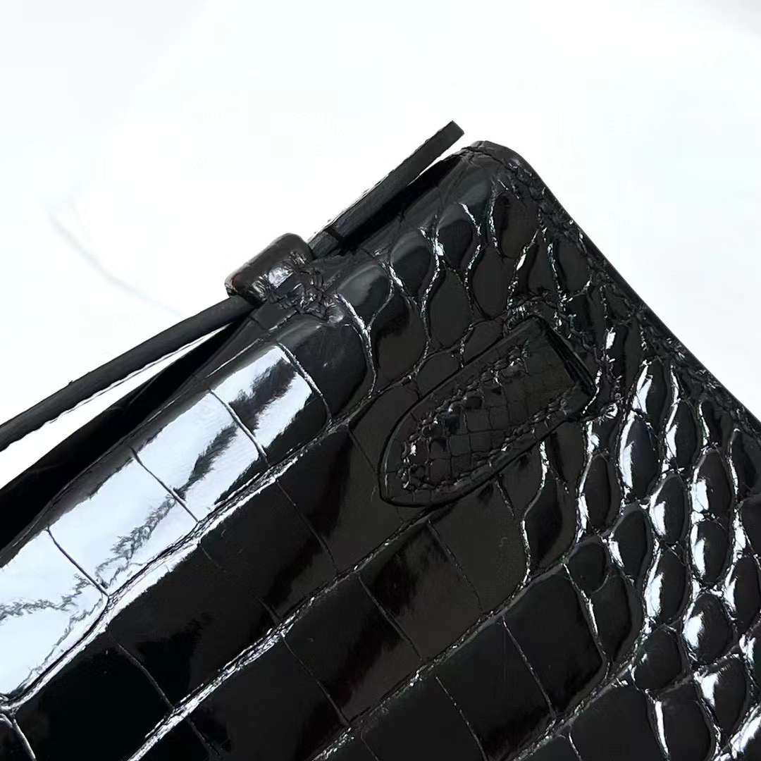 Hermès（爱马仕）Mini Kelly Pochette 亮面美洲鳄鱼 Shiny alligator crocodile ck89 黑色 金扣 22cm 全手工蜡线缝制 Ghw