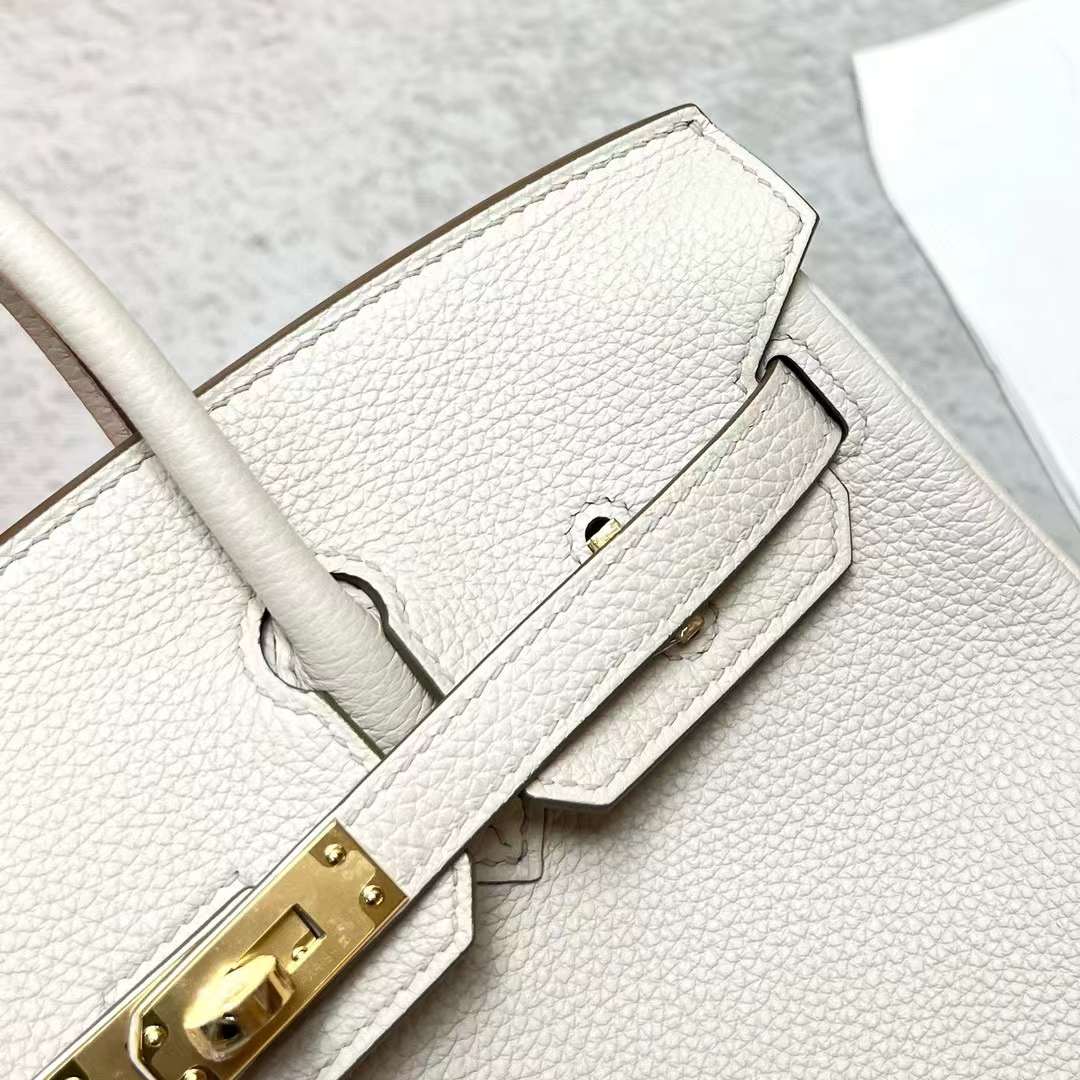 Hermès（爱马仕）Birkin 铂金包 Togo皮 8L 冰川白 金扣 25cm 全手工蜡线缝制 Ghw