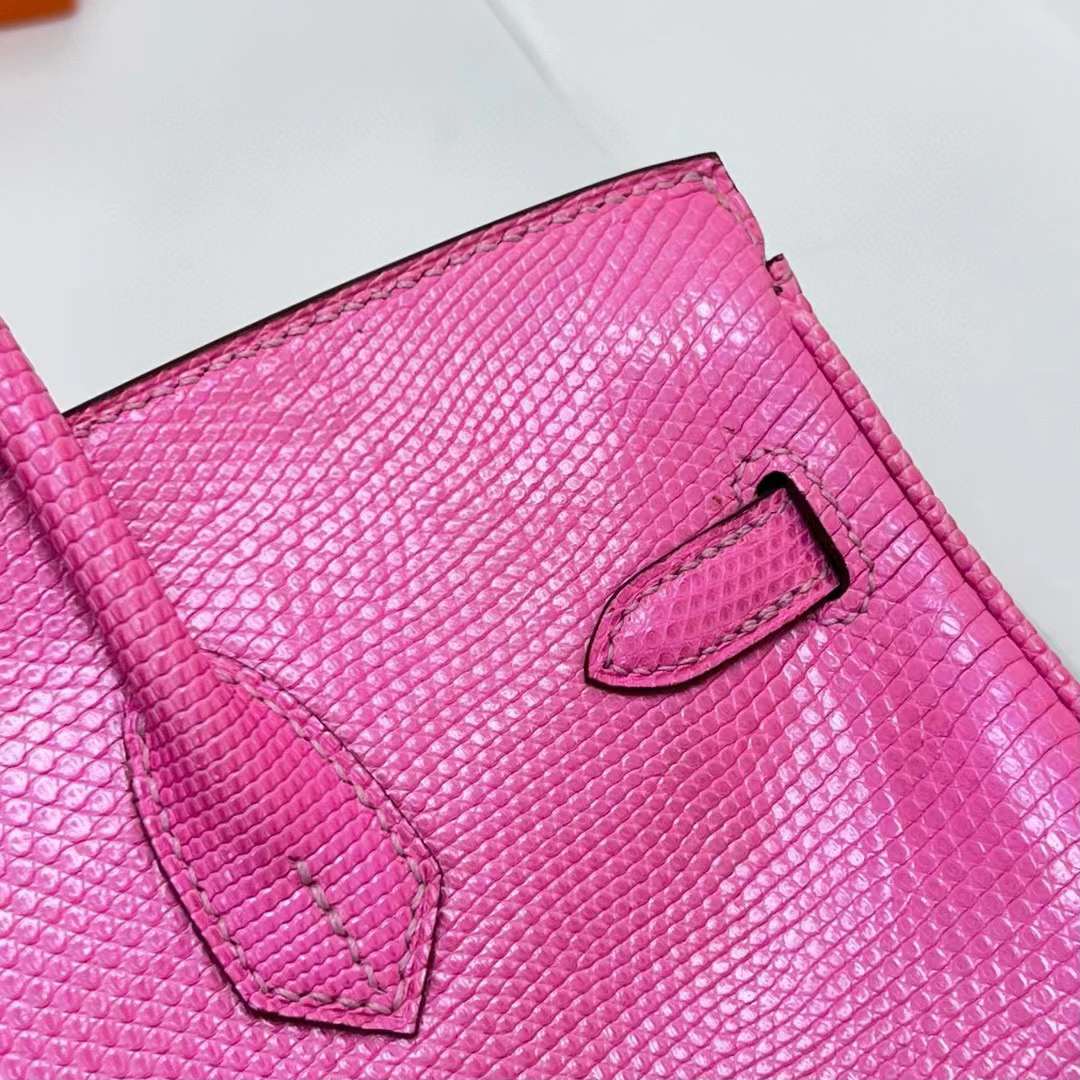 Hermès（爱马仕）Birkin 铂金包 Lizard 进口蜥蜴皮 j5 桃粉色 银扣 25cm 全手工蜡线缝制 Phw