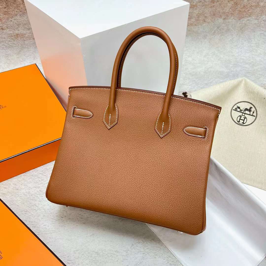 Hermès（爱马仕）Birkin 铂金包 Togo皮 Ck37 金棕色 银扣 30cm 全手工蜡线缝制 Phw