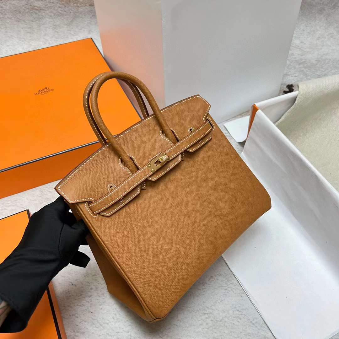 Hermès（爱马仕）Birkin 铂金包 Epsom Ck37 金棕色 金扣 25cm 全手工蜡线缝制 Ghw