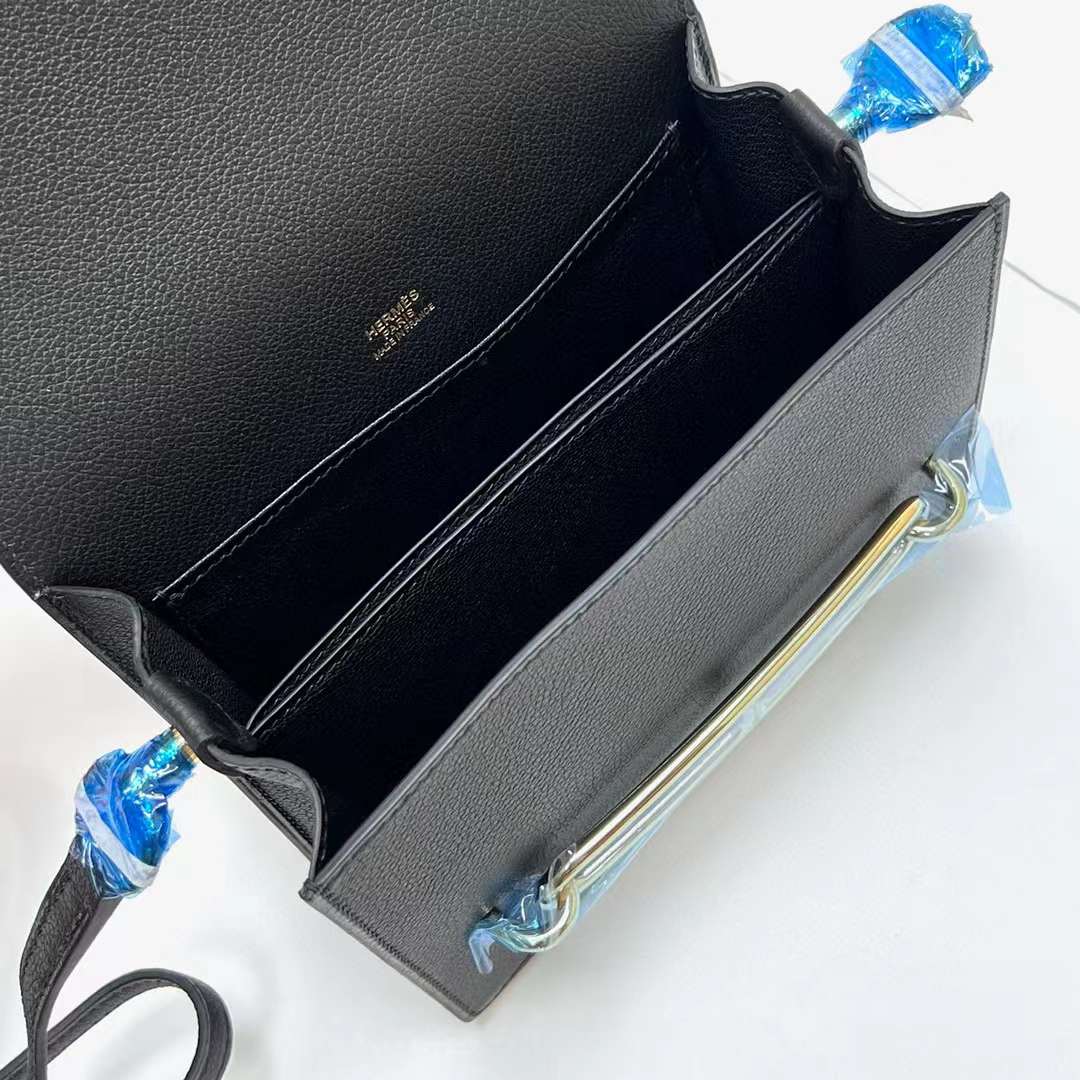Hermès（爱马仕）Roulis 猪鼻子 Evercolor Ck89 黑色 浅金扣 18cm 全手工蜡线缝制