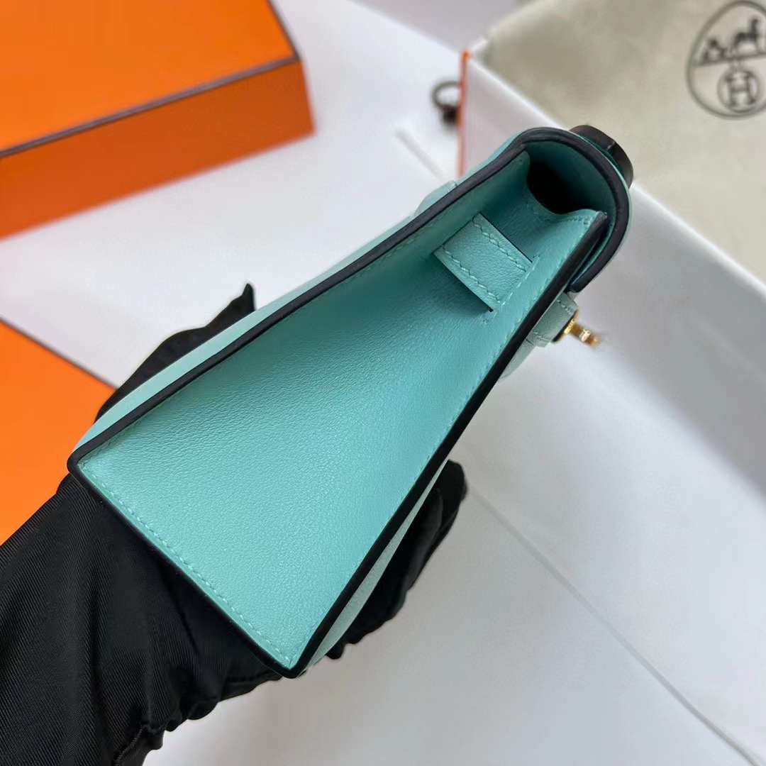 Hermès（爱马仕）Mini Kelly Pochette Swift 3P 马卡龙蓝 金扣 22cm 全手工蜡线缝制 Ghw