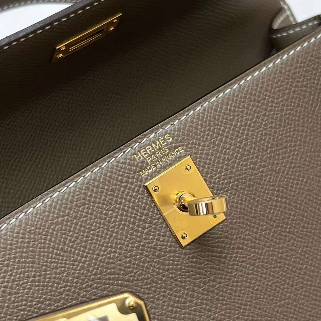 Hermès（爱马仕）Kelly 凯莉包 Epsom Ck37 大象灰 金扣 25cm 全手工蜡线缝制 Ghw