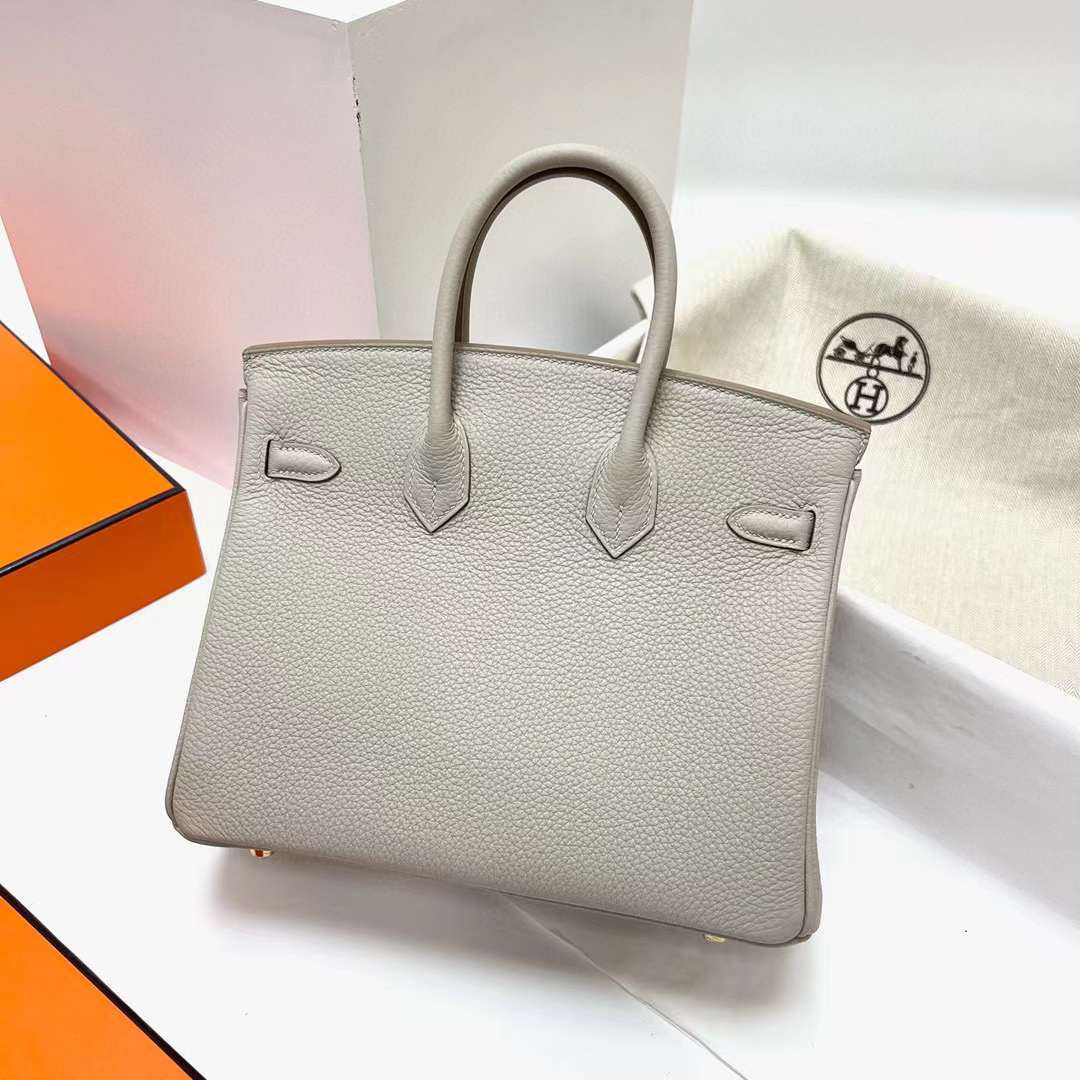 Hermès（爱马仕）Birkin 铂金包 Togo皮 Ck80 珍珠灰 金扣 25cm 全手工蜡线缝制 Ghw