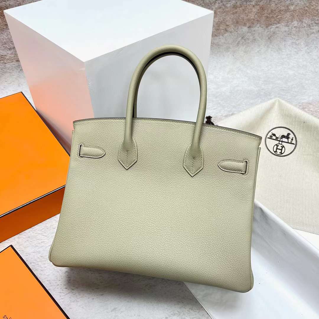 Hermès（爱马仕）Birkin 铂金包 Togo皮 Q1 鼠尾草绿 金扣 30cm 全手工蜡线缝制 Ghw