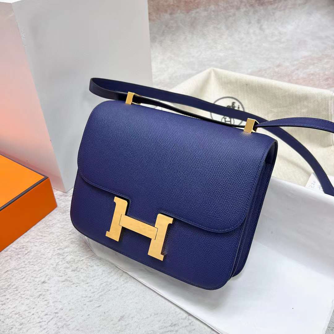 Hermès（爱马仕）Constance 康斯坦斯 Epsom Ck73 宝石蓝 金扣 24cm 全手工蜡线缝制 Ghw