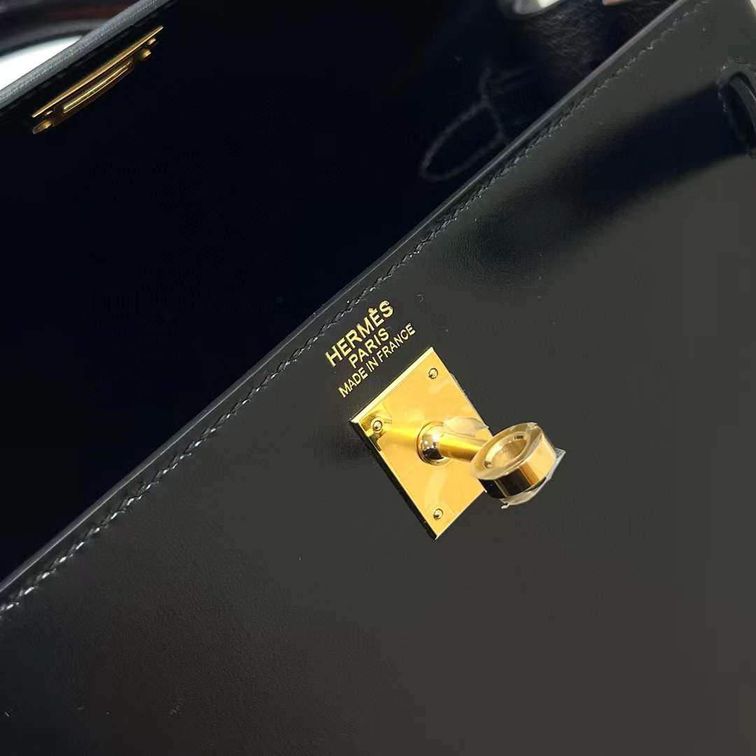 Hermès（爱马仕）Kelly 凯莉包 Box皮 Ck89 黑色 金扣 25cm 全手工蜡线缝制 Ghw
