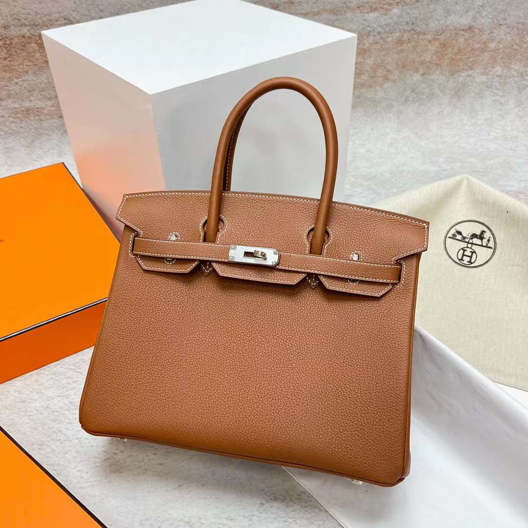 Hermès（爱马仕）Birkin 铂金包 Togo皮 Ck37 金棕色 银扣 30cm 全手工蜡线缝制 Phw