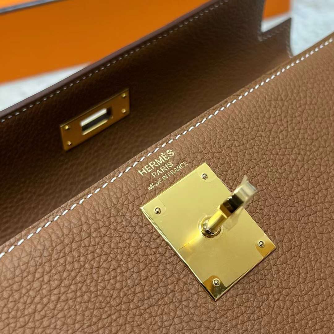 Hermès（爱马仕）Kelly 凯莉包 Togo Ck37 金棕色 金扣 28cm 全手工蜡线缝制 Ghw
