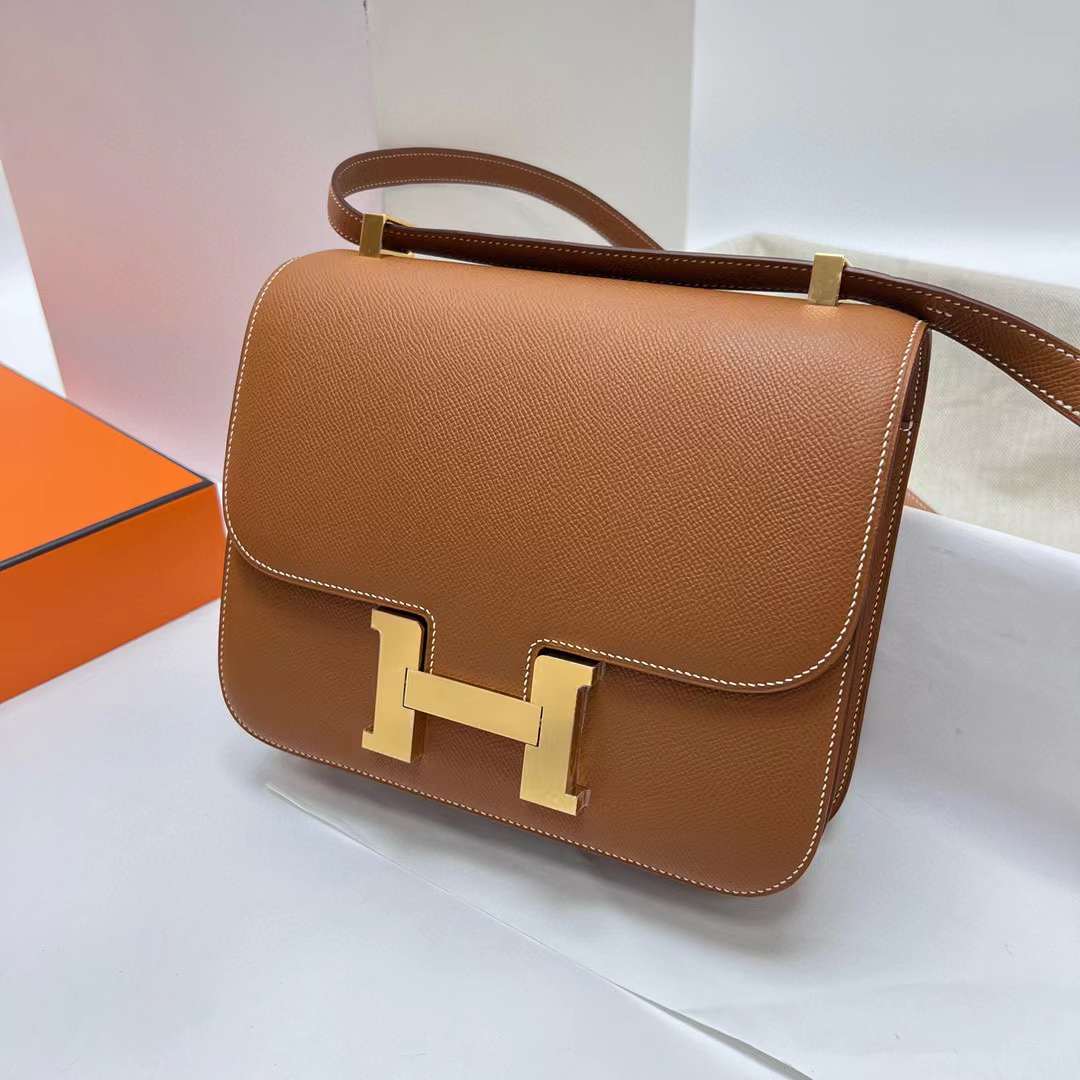 Hermès（爱马仕）Constance 空姐包 Epsom Ck37 金棕色 金扣 24cm 全手工蜡线缝制 Ghw