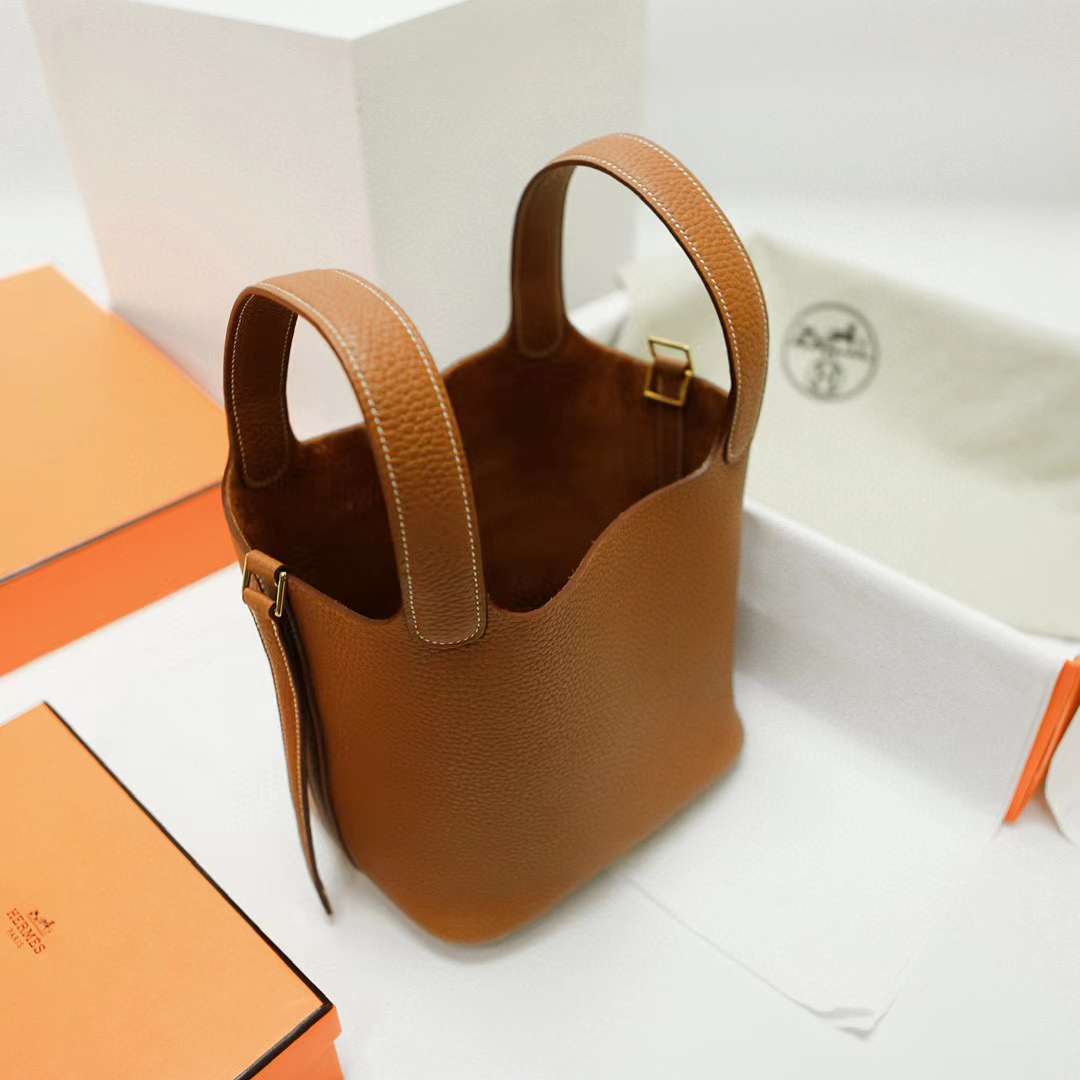 Hermès（爱马仕）Picotin 菜篮子 Clemence 原厂进口大牛皮 Ck37 金棕色 金扣 18cm 全手工蜡线缝制 Ghw
