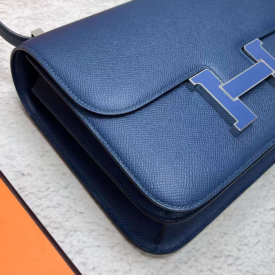 Hermès（爱马仕）Constance 康斯坦斯 Epsom皮 S4 深邃蓝 珐琅扣 24cm 全手工蜡线缝制