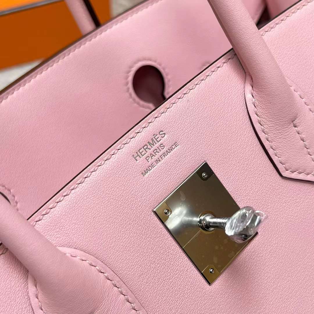 Hermès（爱马仕）Birkin 铂金包 Swift 3Q 新粉色 银扣 30cm 全手工蜡线缝制 Phw