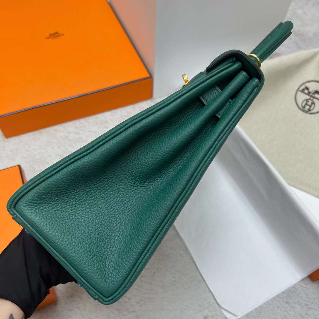 Hermès（爱马仕）Kelly Togo 御用原厂顶级小牛皮 Z6 孔雀绿 金扣 32cm 全手工蜡线缝制 Ghw