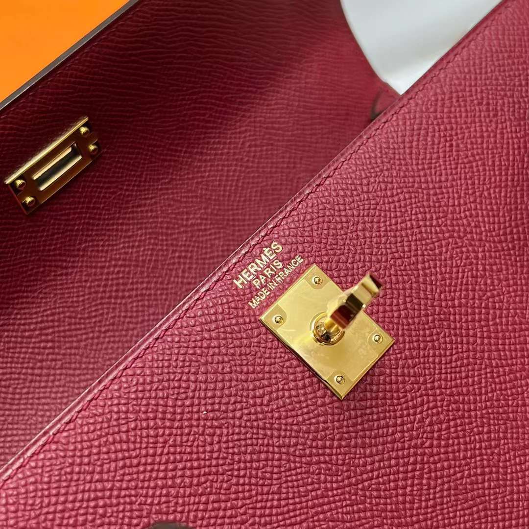 Hermès（爱马仕）Kelly 凯莉包 Epsom K1 石榴红 金扣 25cm 全手工蜡线缝制 Ghw