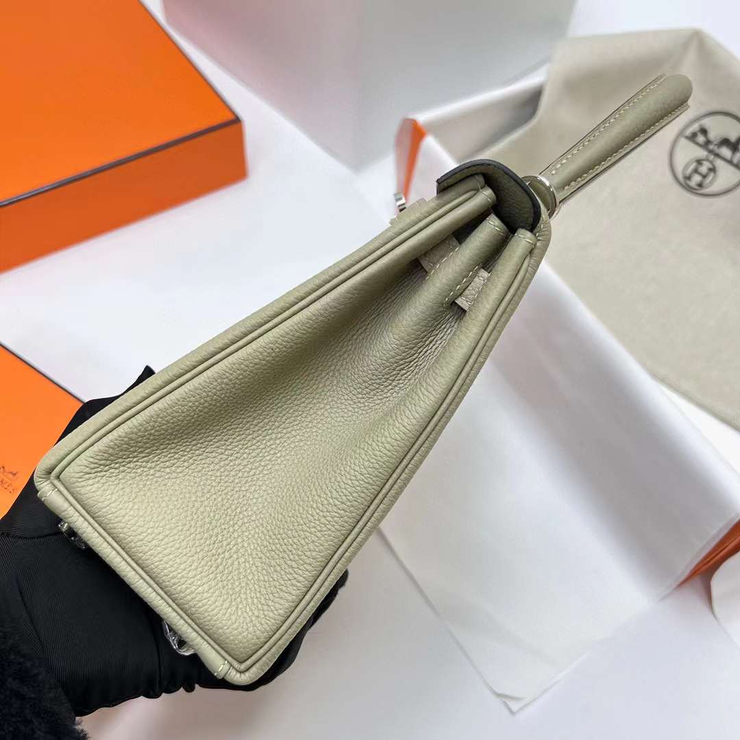 Hermès（爱马仕）Kelly 凯莉包 Togo皮 Q1 鼠尾草绿 银扣 25cm 全手工蜡线缝制 Phw