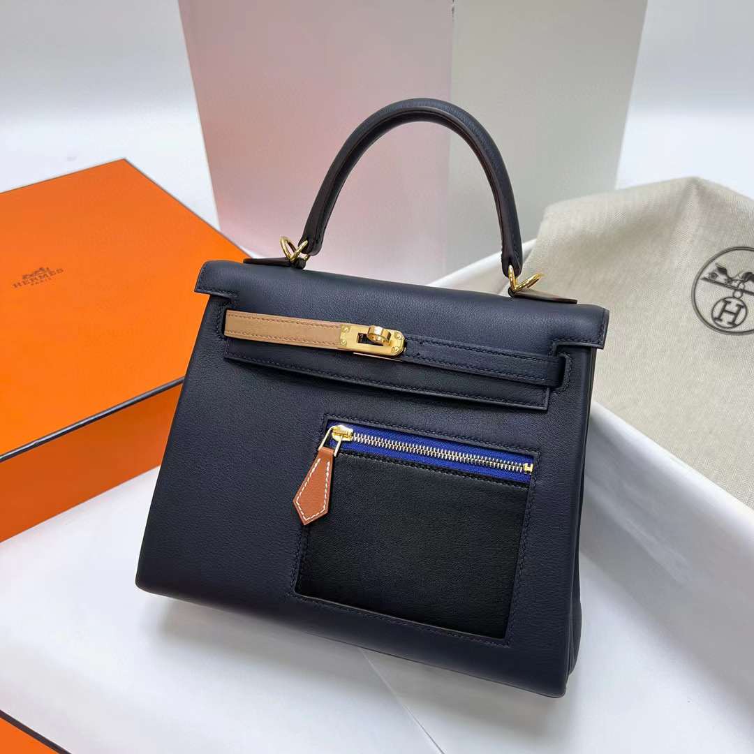 Hermès（爱马仕）Kelly 凯莉包 Colormatic Swift 2z 午夜蓝 金扣 25cm 全手工蜡线缝制 Ghw
