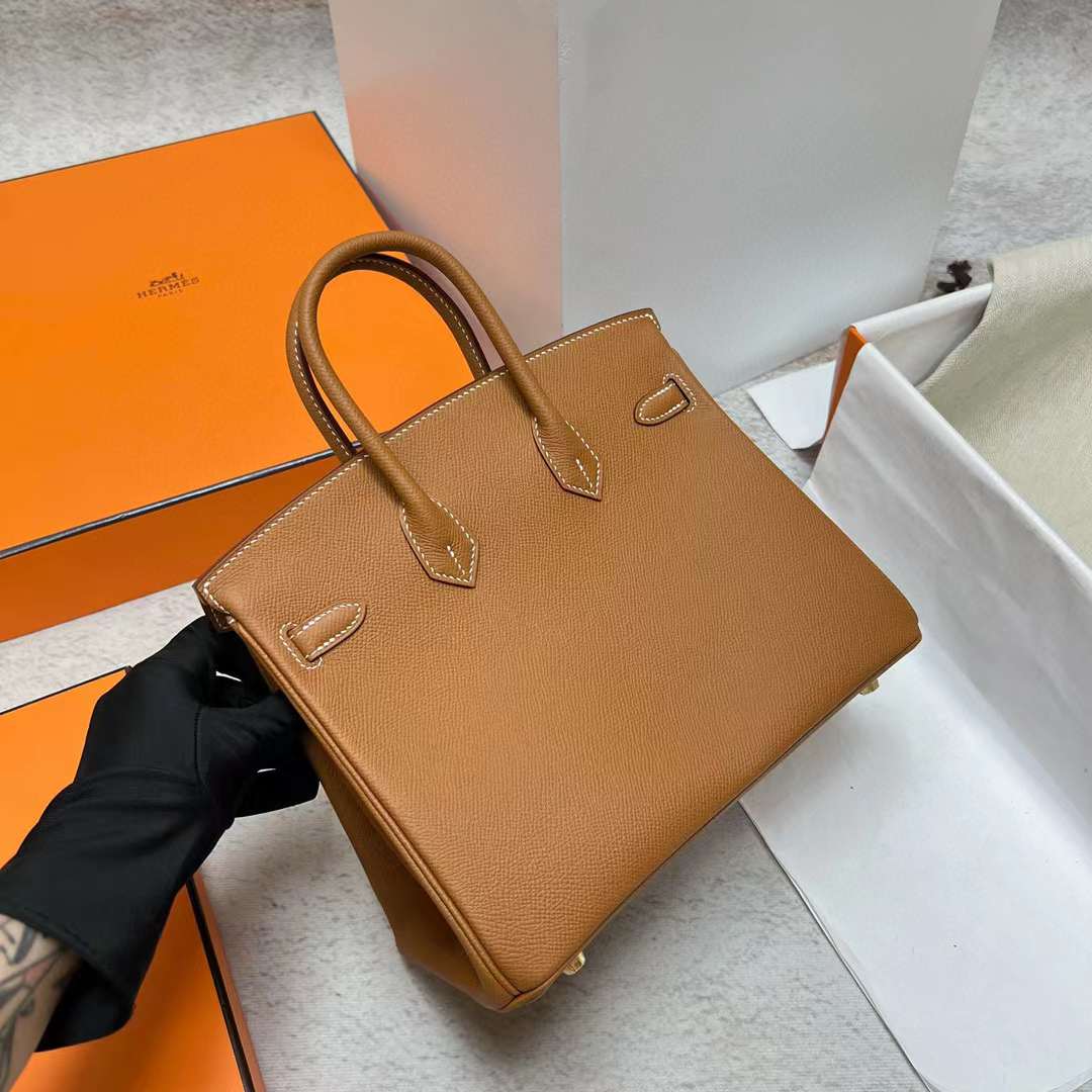 Hermès（爱马仕）Birkin 铂金包 Epsom Ck37 金棕色 金扣 25cm 全手工蜡线缝制 Ghw