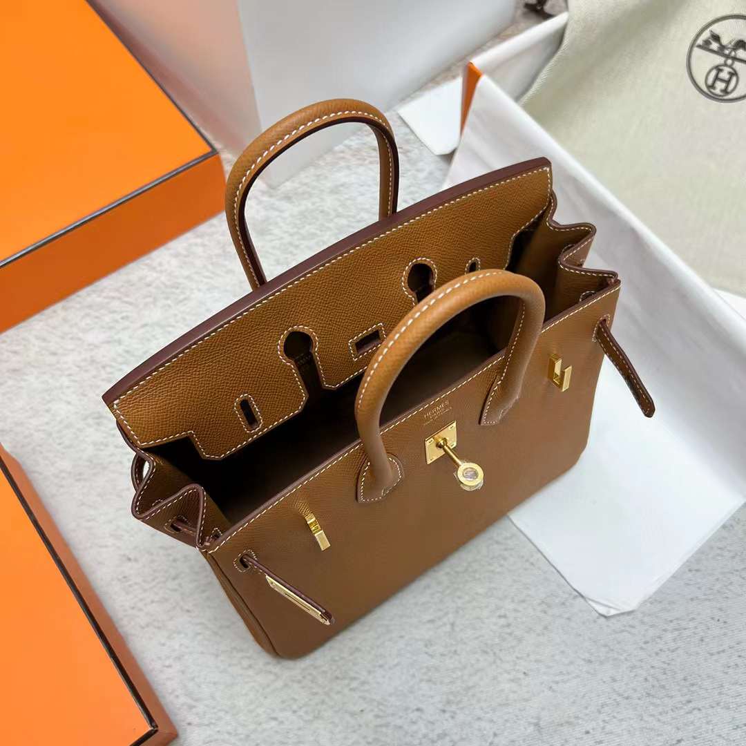Hermès（爱马仕）Birkin 铂金包 Epsom Ck37 金棕色 金扣 25cm 全手工蜡线缝制 Ghw
