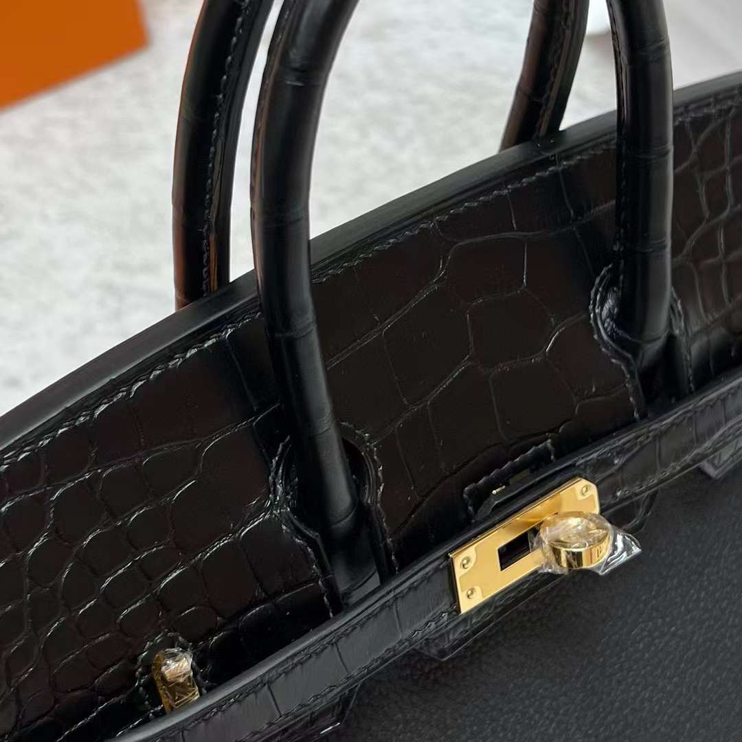 Hermès（爱马仕）Birkin 铂金包 Touch Togo 拼 雾面美洲鳄鱼皮 Ck89 黑色 金扣 25cm 全手工蜡线缝制 Ghw