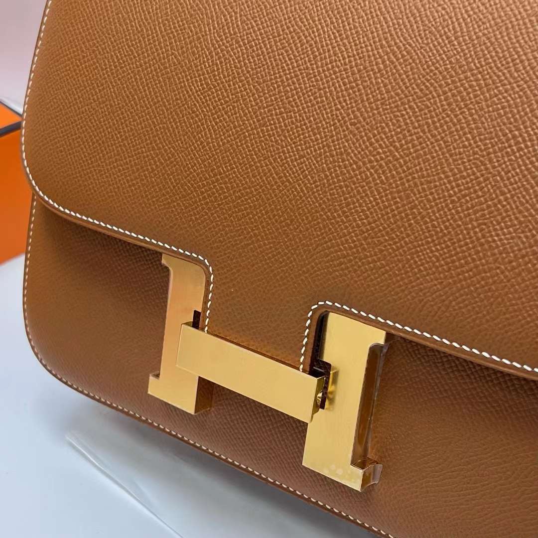 Hermès（爱马仕）Constance 空姐包 Epsom Ck37 金棕色 金扣 24cm 全手工蜡线缝制 Ghw