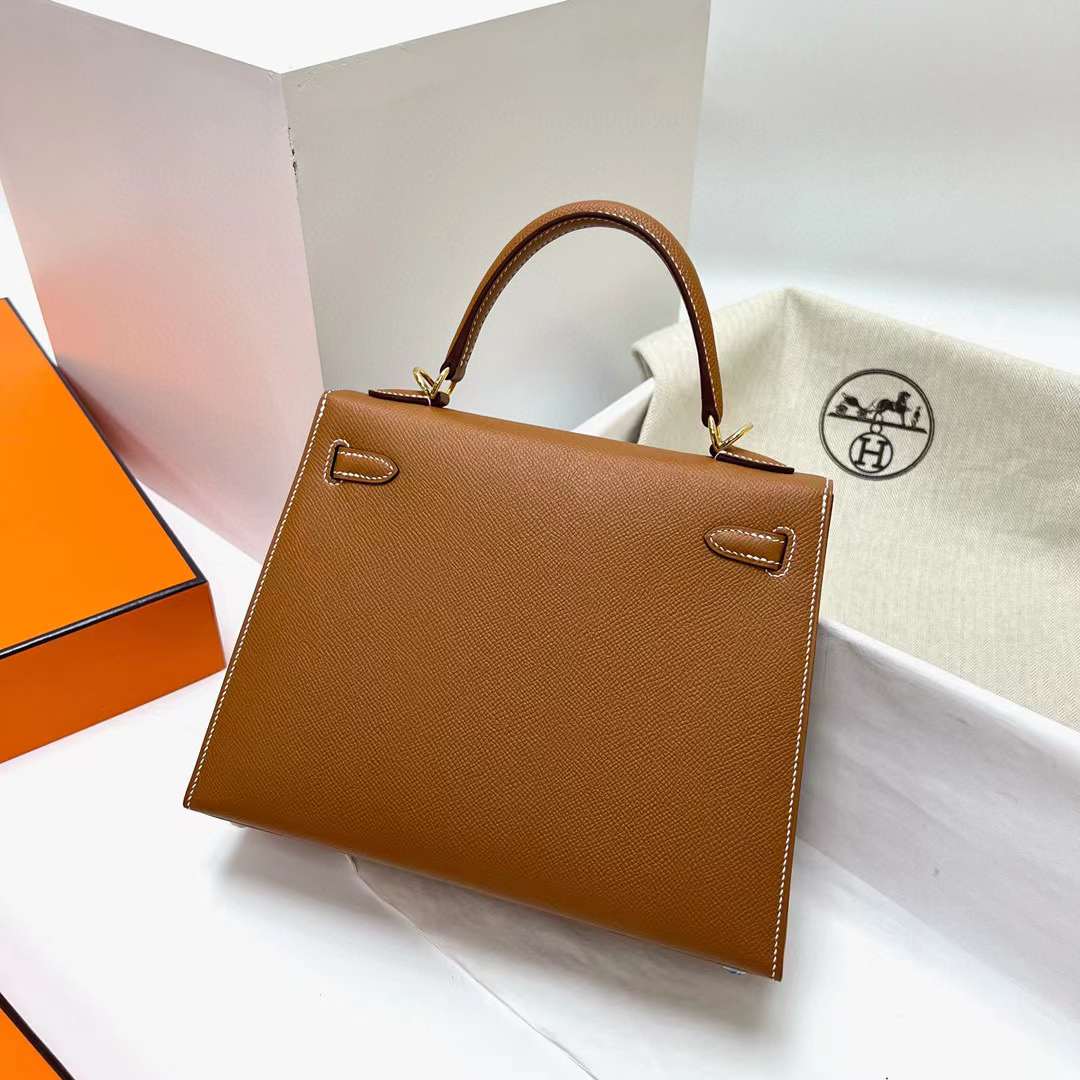 Hermès（爱马仕）Kelly 凯莉包 Epsom Ck37 金棕色 金扣 25cm 全手工蜡线缝制 Ghw