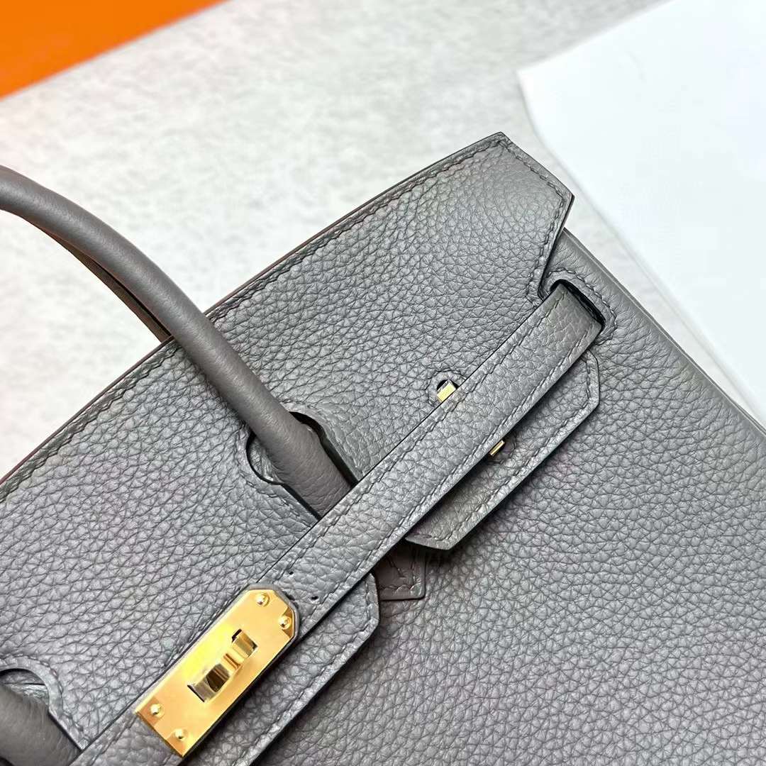 Hermès（爱马仕）Birkin 铂金包 Togo皮 8F 锡器灰 金扣 25cm 全手工蜡线缝制 Ghw
