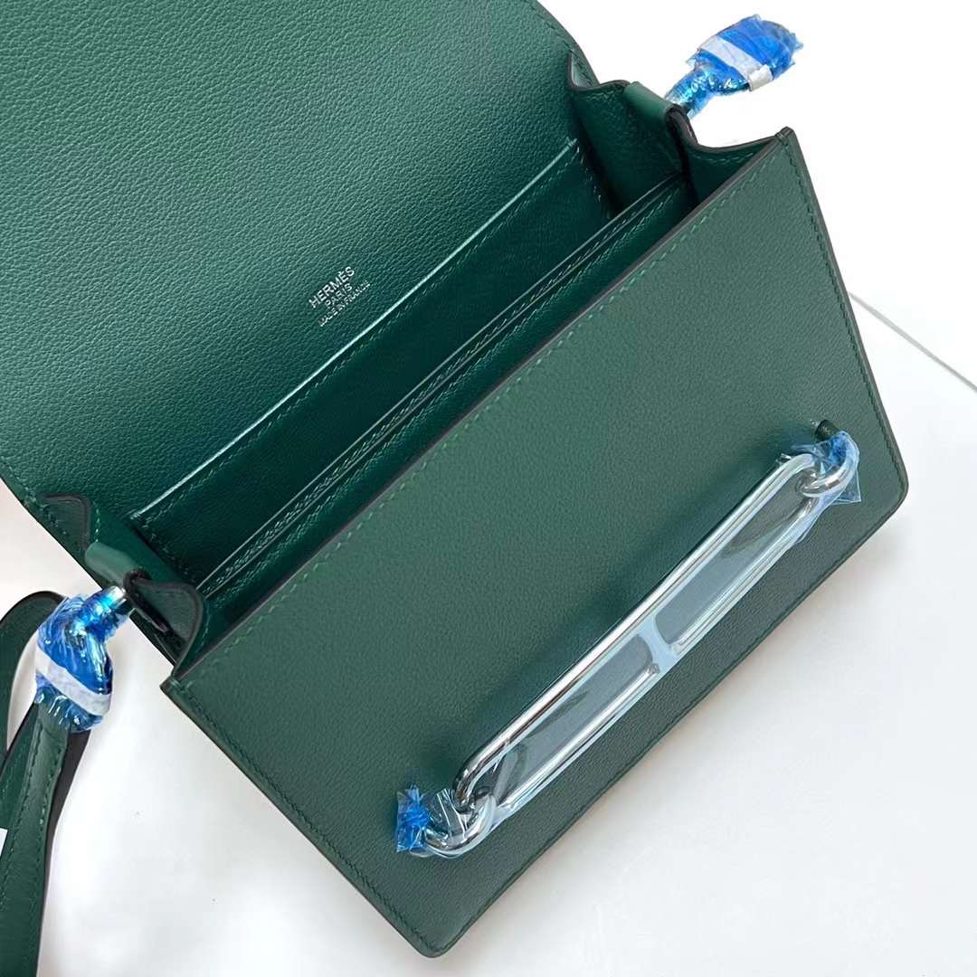 Hermès（爱马仕）Roulis 猪鼻子 Evercolor Z6 孔雀绿 银扣 18cm 全手工蜡线缝制 Phw