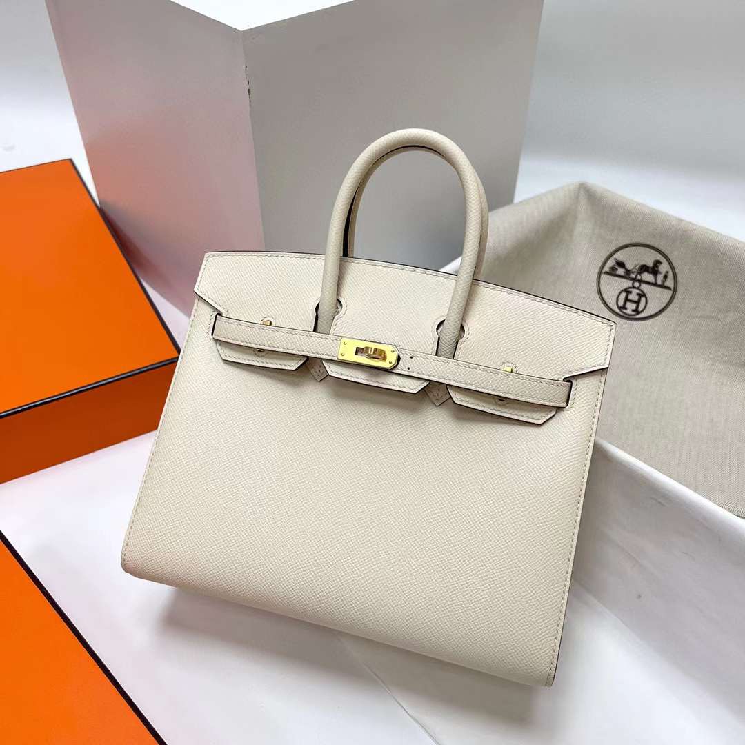Hermès（爱马仕）Birkin 铂金包 Sellier Epsom I2 奶油白 金扣 25cm 全手工蜡线缝制 Ghw