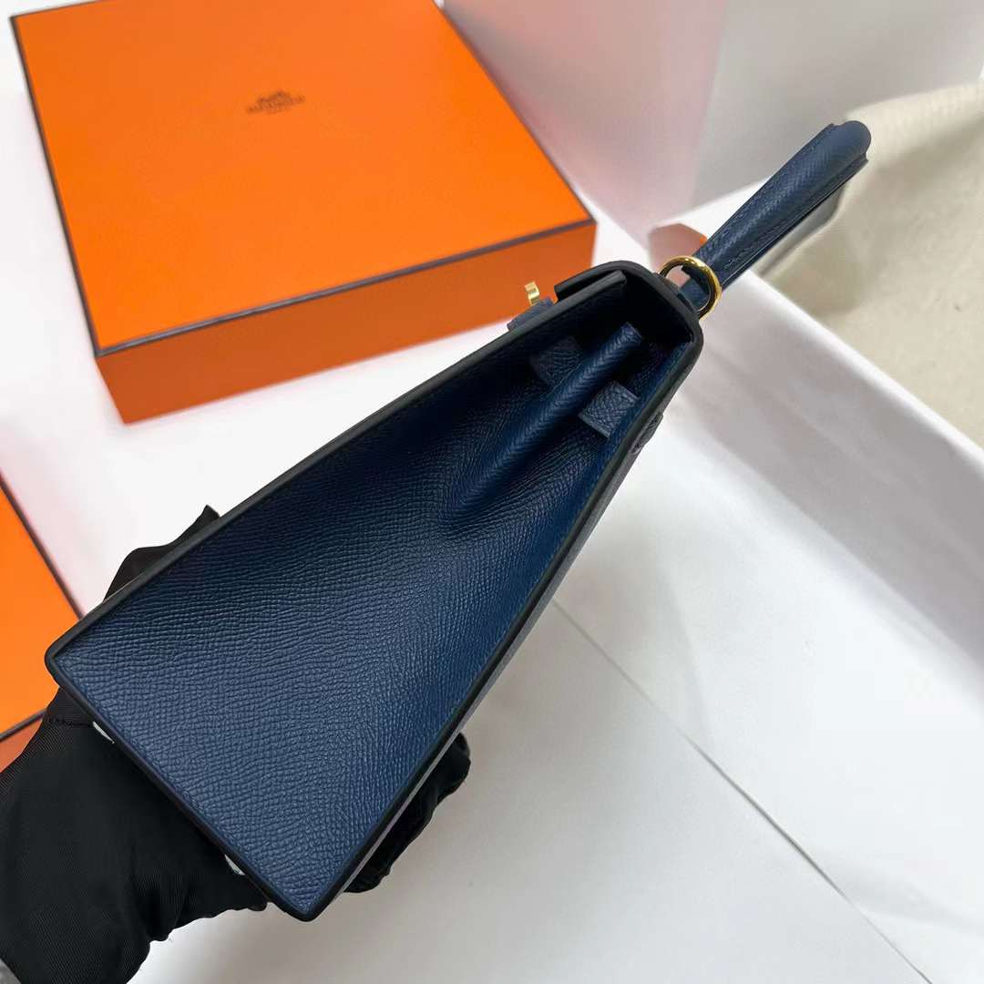 Hermès（爱马仕）Kelly 凯莉包 Epsom Ck73 宝石蓝 金扣 25cm 全手工蜡线缝制 Ghw