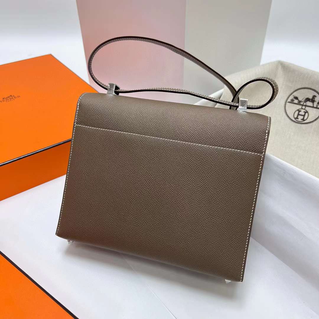 Hermès（爱马仕）Verrou 机枪包 Epsom Ck18 大象灰 银扣 21cm 全手工蜡线缝制 Phw